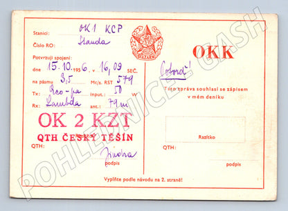 Pohlednice Český Těšín radioamatér QSL lístek 1956 (BM25858)