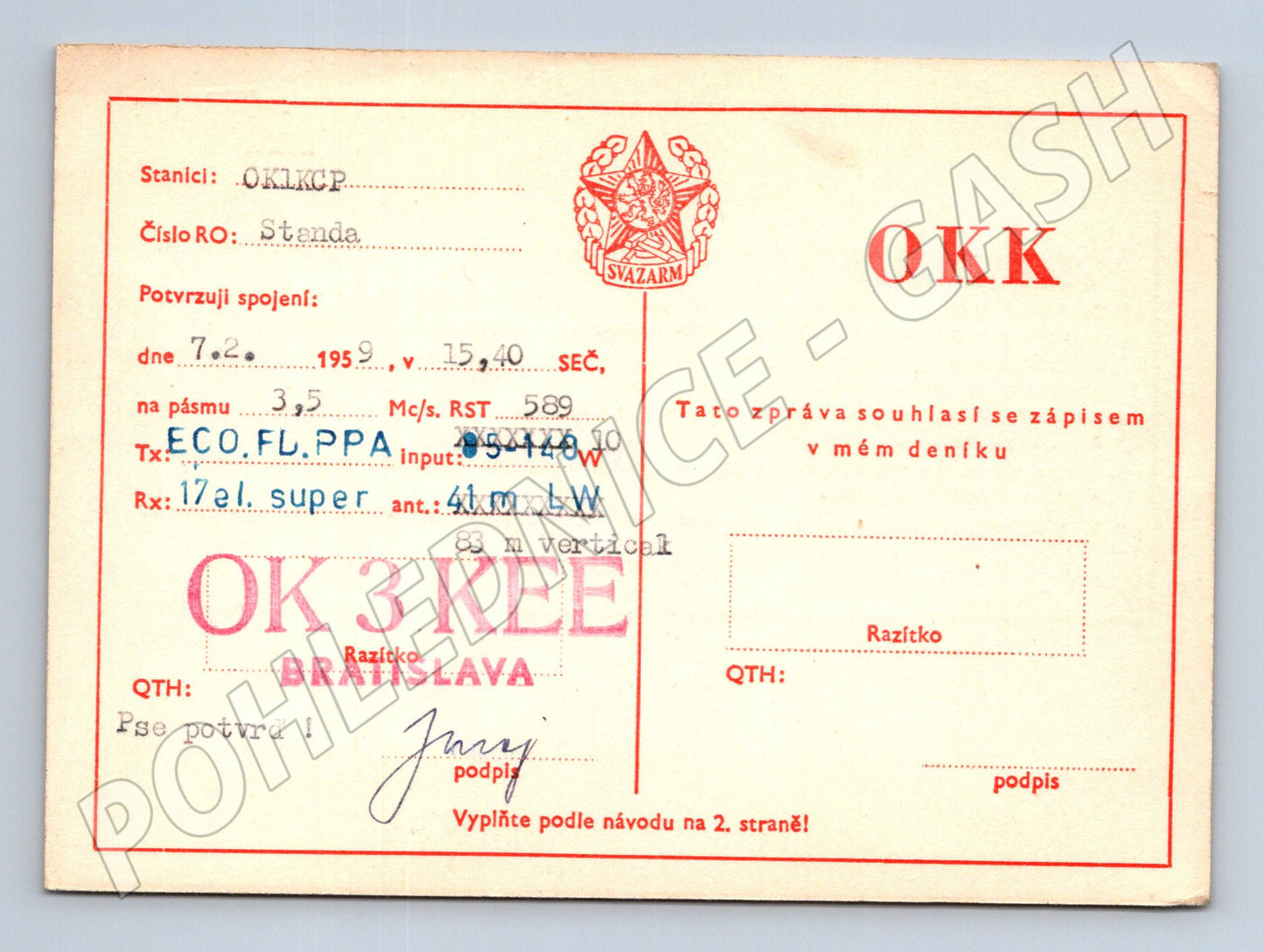 Pohlednice Slovensko Bratislava Svazarm OKK radio 1959 (BM25860)