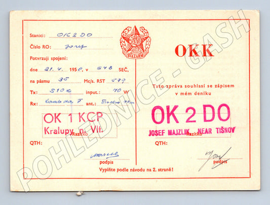 Pohlednice SVAZARM OKK radiogram Kralupy Tišnov 1959 (BM25869)
