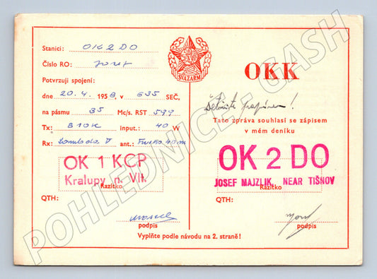 Pohlednice ČSSR QSL karta radioklub 1958 (BM25870)
