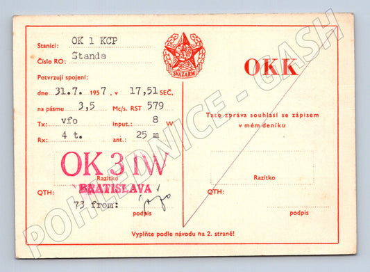 Pohlednice Slovensko QSL karta Bratislava 1957 (BM25873)