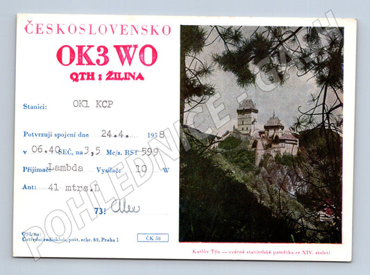 Pohlednice Československo QSL OK3WO Karlštejn 1958 (BM25881)