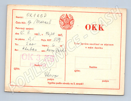 Pohlednice Slovensko QSL karta radiokontakt 1958 (BM25885)