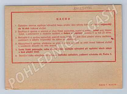 QSL karta radioamatér OK 1 KCP OK 3 IR Mbakovo 1959 (BM25886)