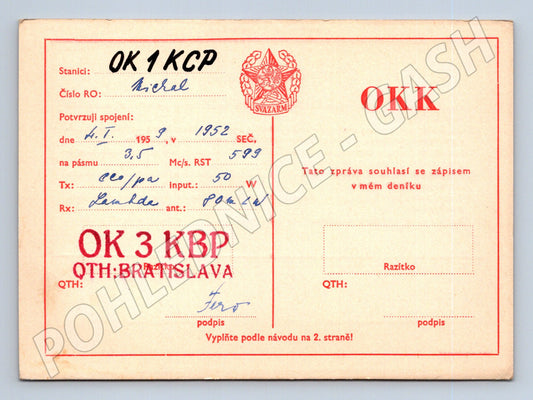 Pohlednice Slovensko Bratislava radioklub 1952 (BM25887)