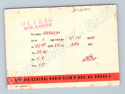 Pohlednice Československo QSL karta loď 1959 (BM25889)