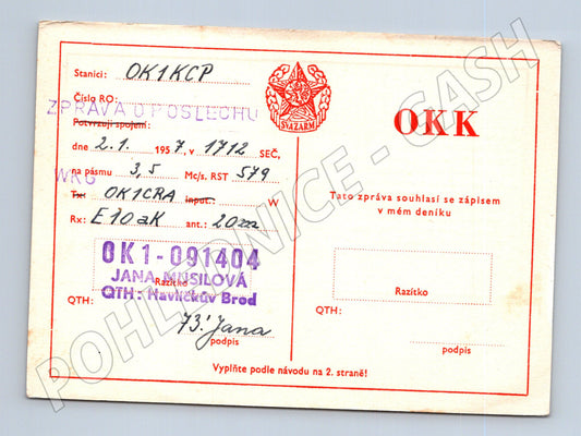 Pohlednice QSL karta radioamatérství 1957 (BM25892)
