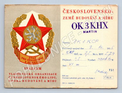 Pohlednice Slovensko Martin Svazarm QSL 1953 (BM25896)