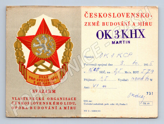 Pohlednice Slovensko Martin Svazarm QSL 1953 (BM25896)