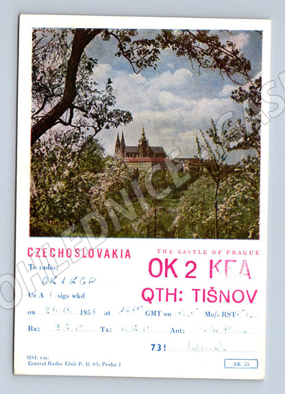 Pohlednice QSL lístek Praha Hrad Tišnov 1957 (BM25899)