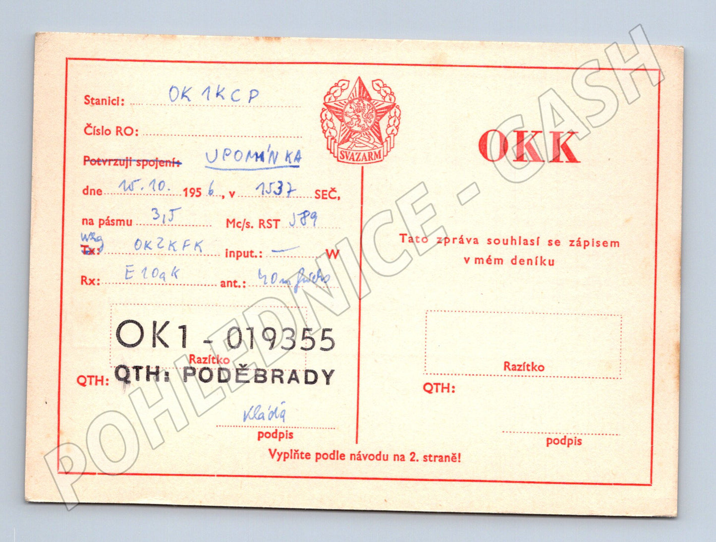 Pohlednice Poděbrady QSL karta SVAZARM 1957 (BM25900)