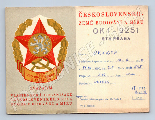 Pohlednice Svazarm QSL karta OK1KCP 1958 (BM25901)