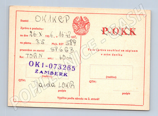 Pohlednice Žamberk radioamatérská QSL karta 1956 (BM25907)