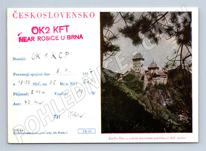 Pohlednice Karlštejn hrad QSL karta 1957 (BM25909)