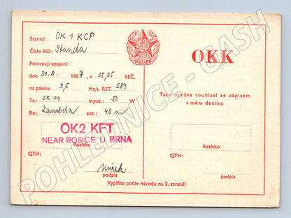 Pohlednice QSL karta OK1KCP OK2KFT Rosice u Brna 1957 (BM25912)