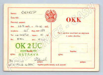 Pohlednice Svazarm Ostrava radioamatérská karta 1957 (BM25913)