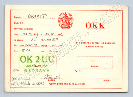 Pohlednice Svazarm Ostrava radioamatérská karta 1957 (BM25913)