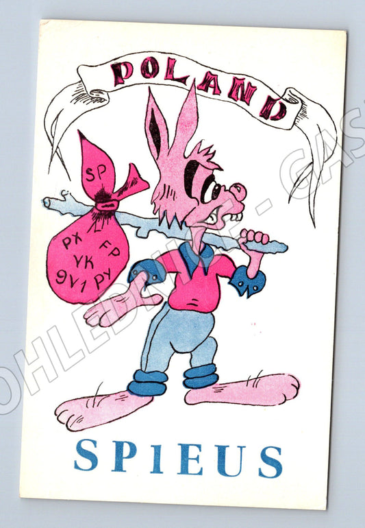 Pohlednice Polsko QSL karta karikatura osla 1973 (BM25927)