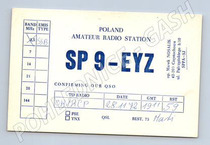 Pohlednice Polsko QSL karta SP9-EYZ 1972 (BM25933)