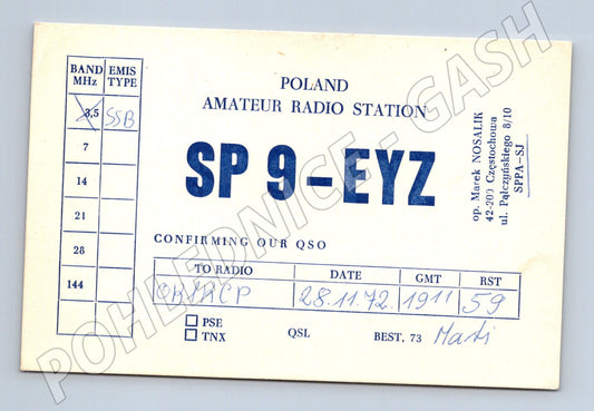 Pohlednice Polsko QSL karta SP9-EYZ 1972 (BM25933)