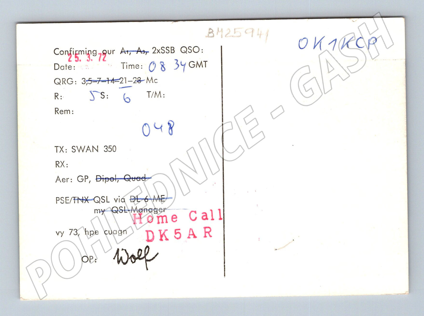 Pohlednice Afghánistán QSL karta mapa Kábul (BM25941)