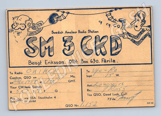 Pohlednice Švédsko amatérské rádio SM3CKD 1958 (BM25944)