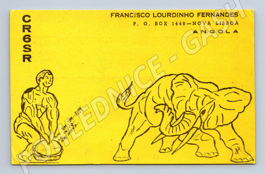 Pohlednice Angola QSL karta bubeník slon 1973 (BM25950)