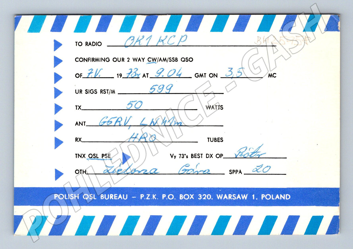 Pohlednice Polsko Zielona Góra QSL karta LOT 1973 (BM25958)