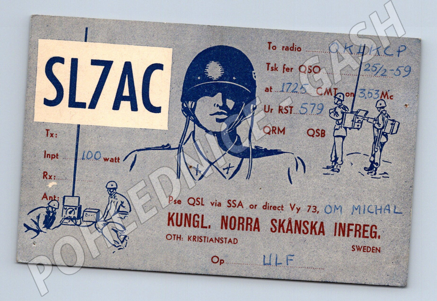 Pohlednice Švédsko QSL karta SL7AC Kristianstad 1959 (BM25959)