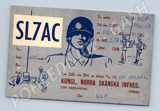 Pohlednice Švédsko QSL karta SL7AC Kristianstad 1959 (BM25959)