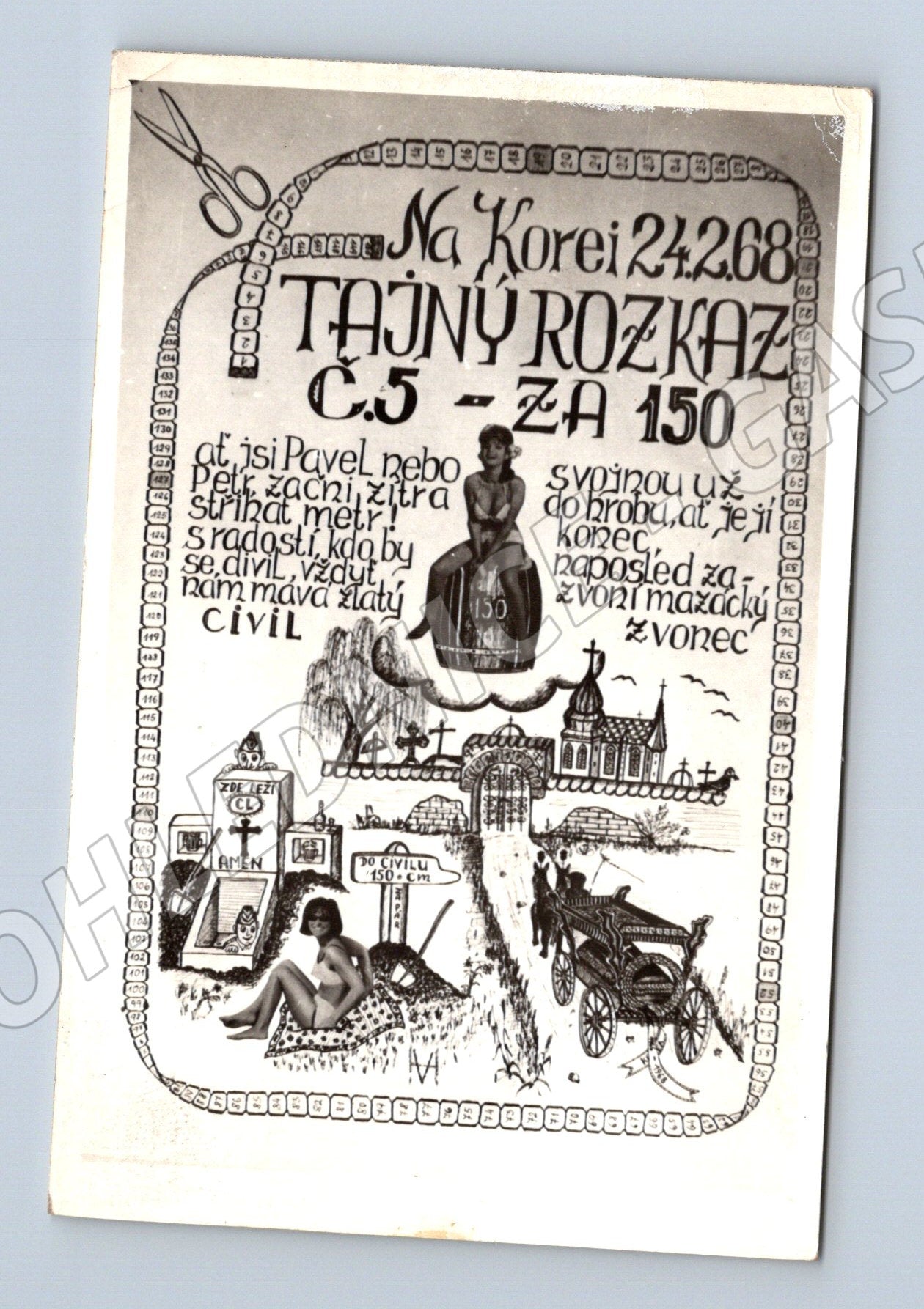 Pohlednice tajemný rozkaz satirický motiv 1968 (BM25971)