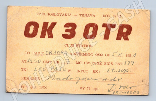 Pohlednice Československo Trnava QSL OK3OTR 1951 (BM25973)