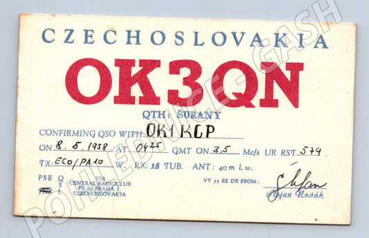 Pohlednice Československo Šurany QSL karta OK3QN 1958 (BM25976)