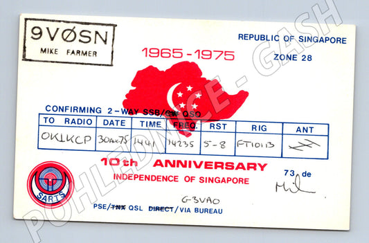 Pohlednice Singapur QSL karta 10. výročí 1975 (BM25981)