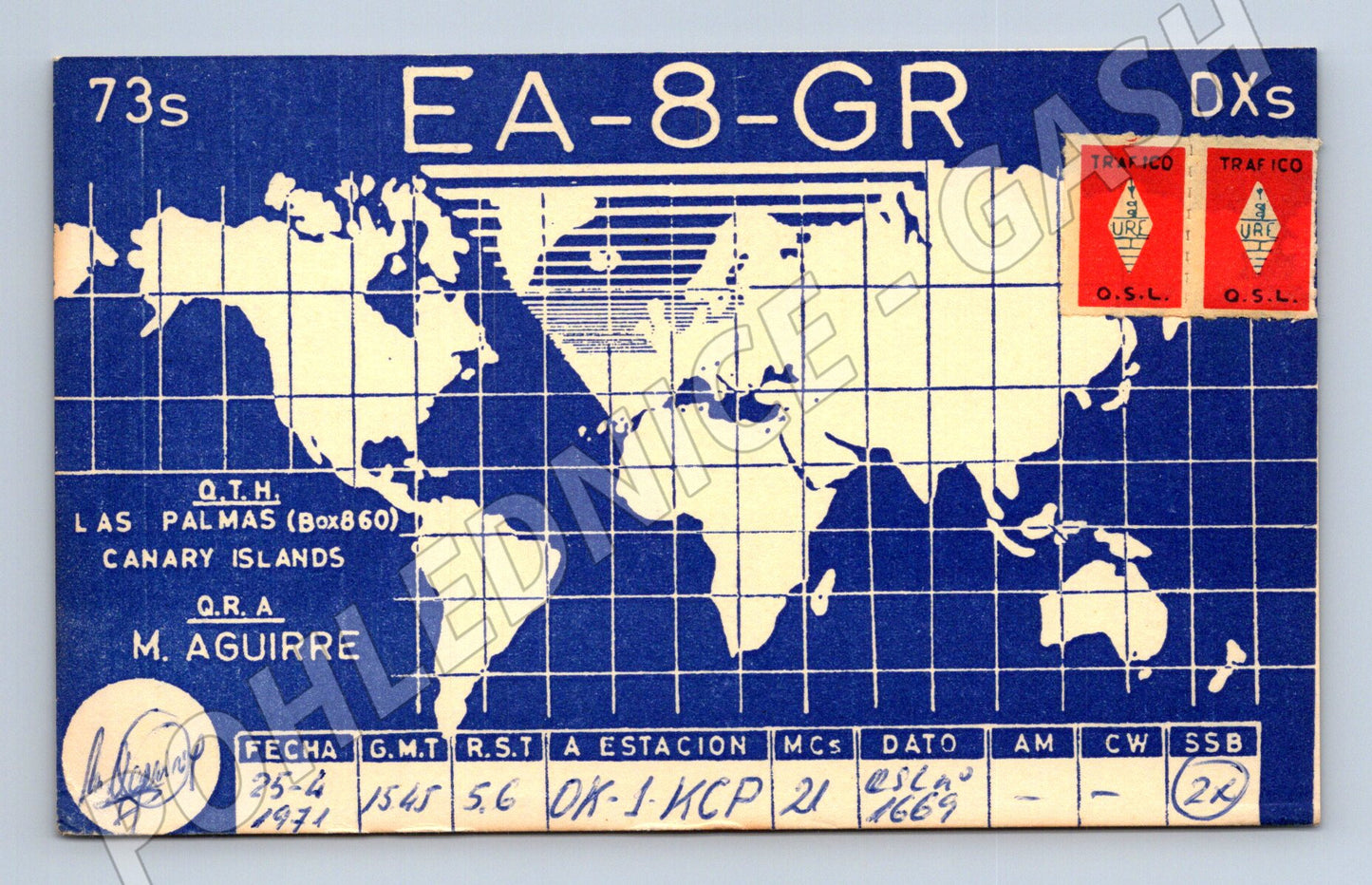 Pohlednice Kanárské ostrovy QSL karta EA-8-GR 1971 (BM25997)
