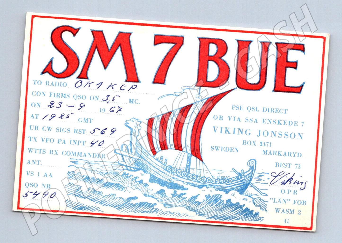 Pohlednice Švédsko SM7BUE Viking ship 1967 (BM26004)