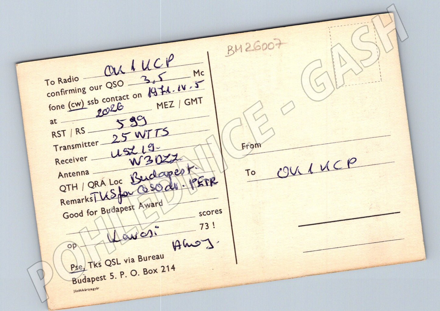 Pohlednice Maďarsko Malév QSL karta 1971 (BM26007)