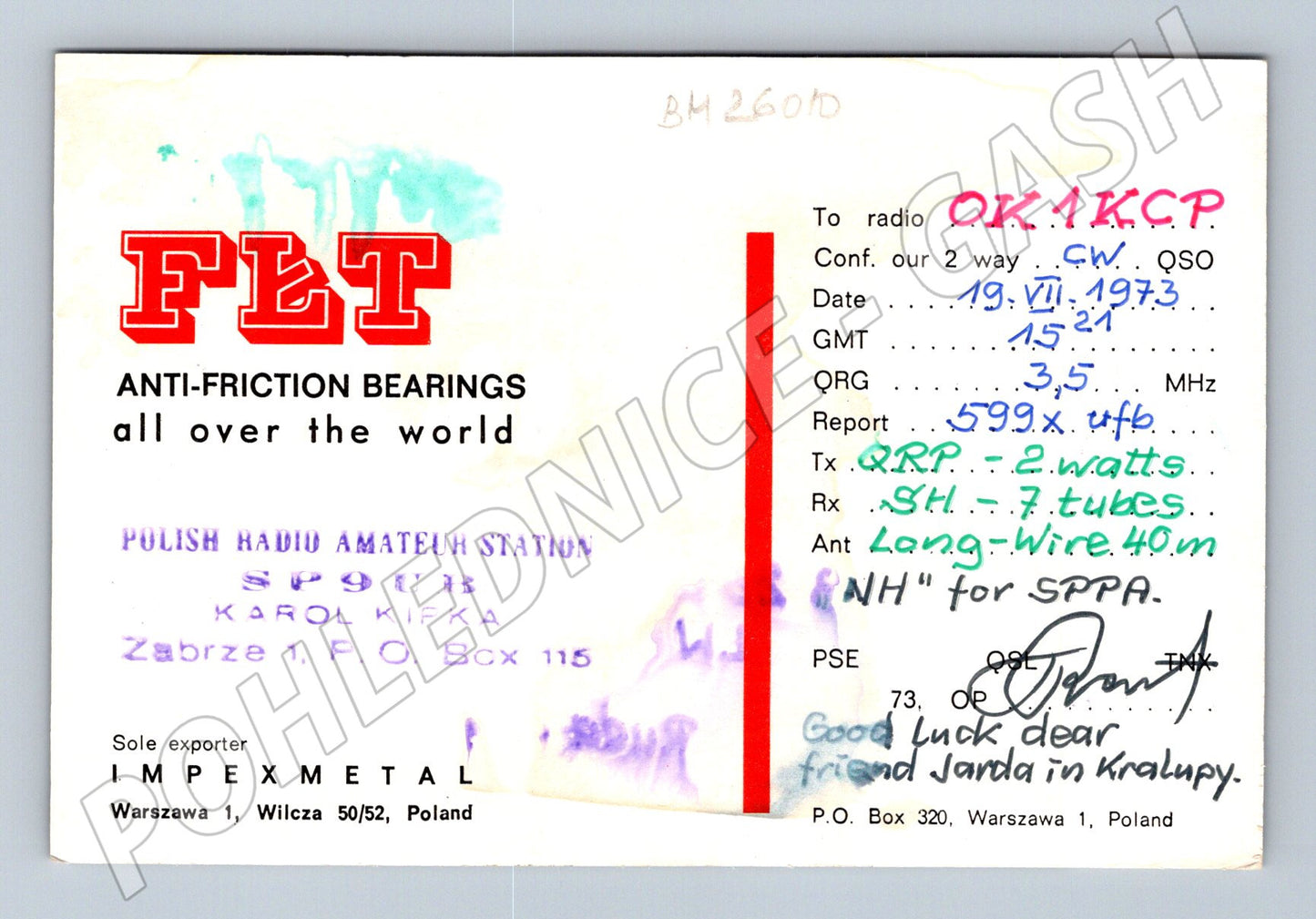 Pohlednice Polsko radioamatérská stanice QSL karta 1973 (BM26010)