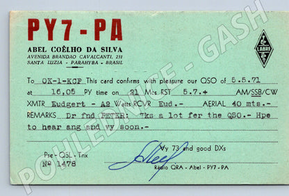 Pohlednice QSL karta Brazílie Kralupy n. Vltavou 1971 (BM26014)