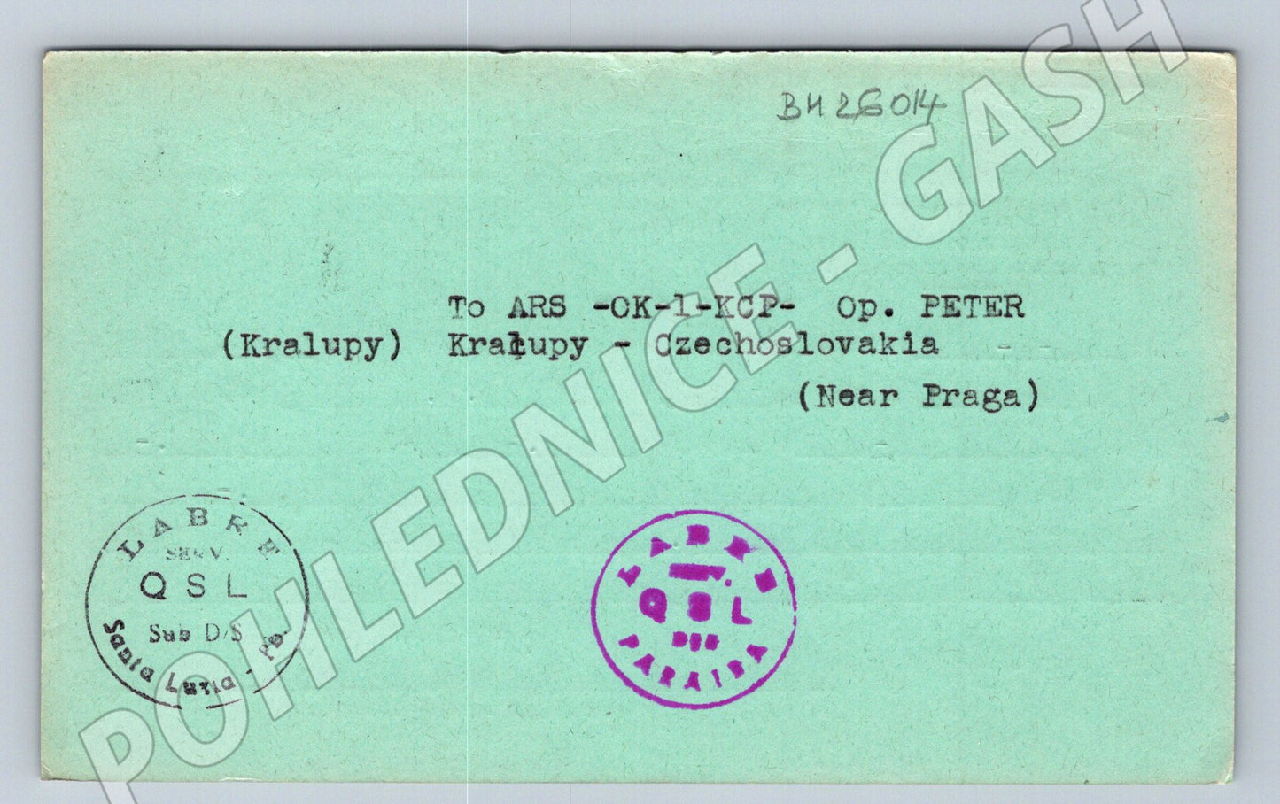 Pohlednice QSL karta Brazílie Kralupy n. Vltavou 1971 (BM26014)