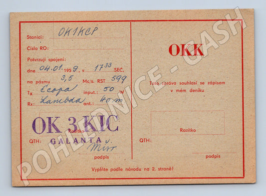 Pohlednice Slovensko Galanta QSL karta 1959 (BM26019)