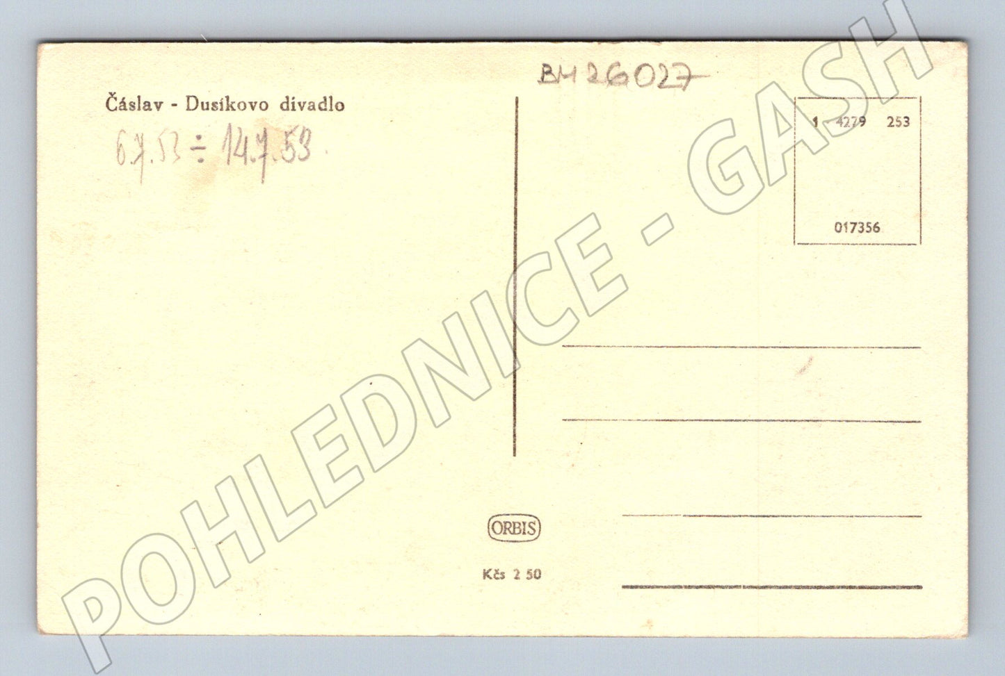 Pohlednice Čáslav Dusíkovo divadlo 1953 (BM26027)