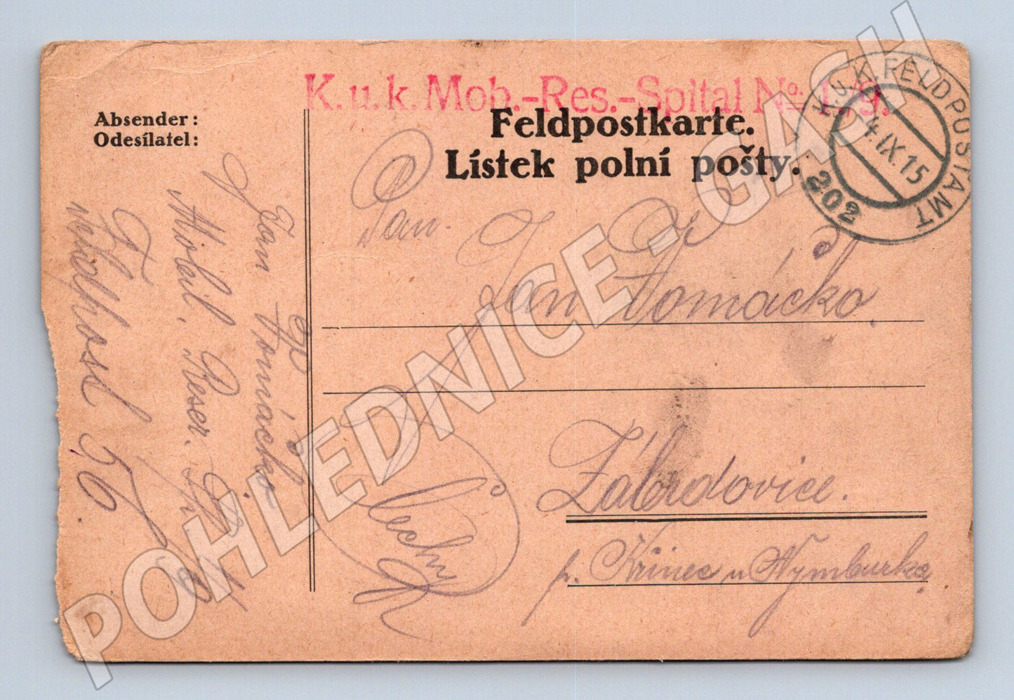 Pohlednice I. sv. válka Polní pošta 1915 (BM26033)