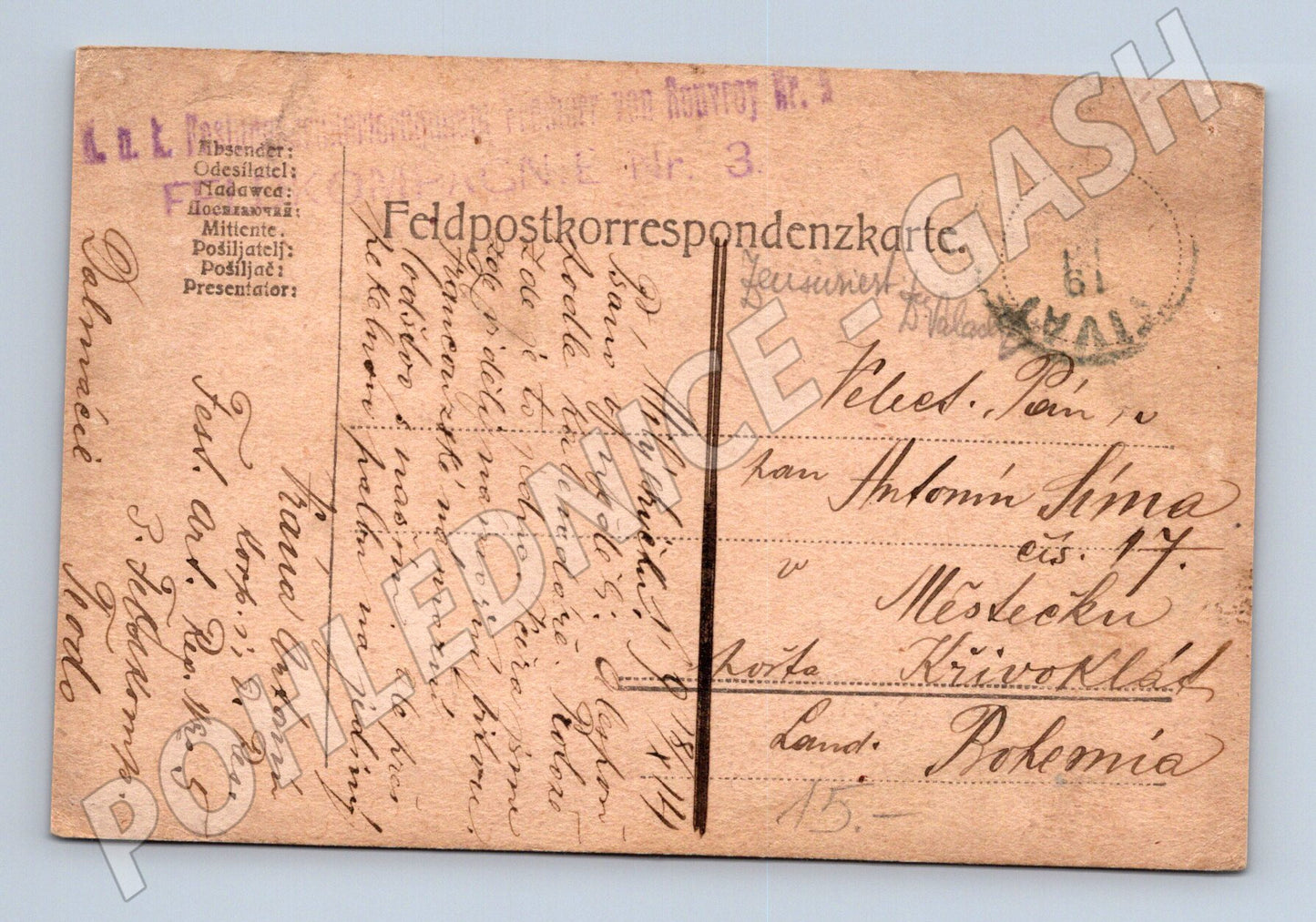 Pohlednice Feldpost 1. světová válka 1917 (BM26036)
