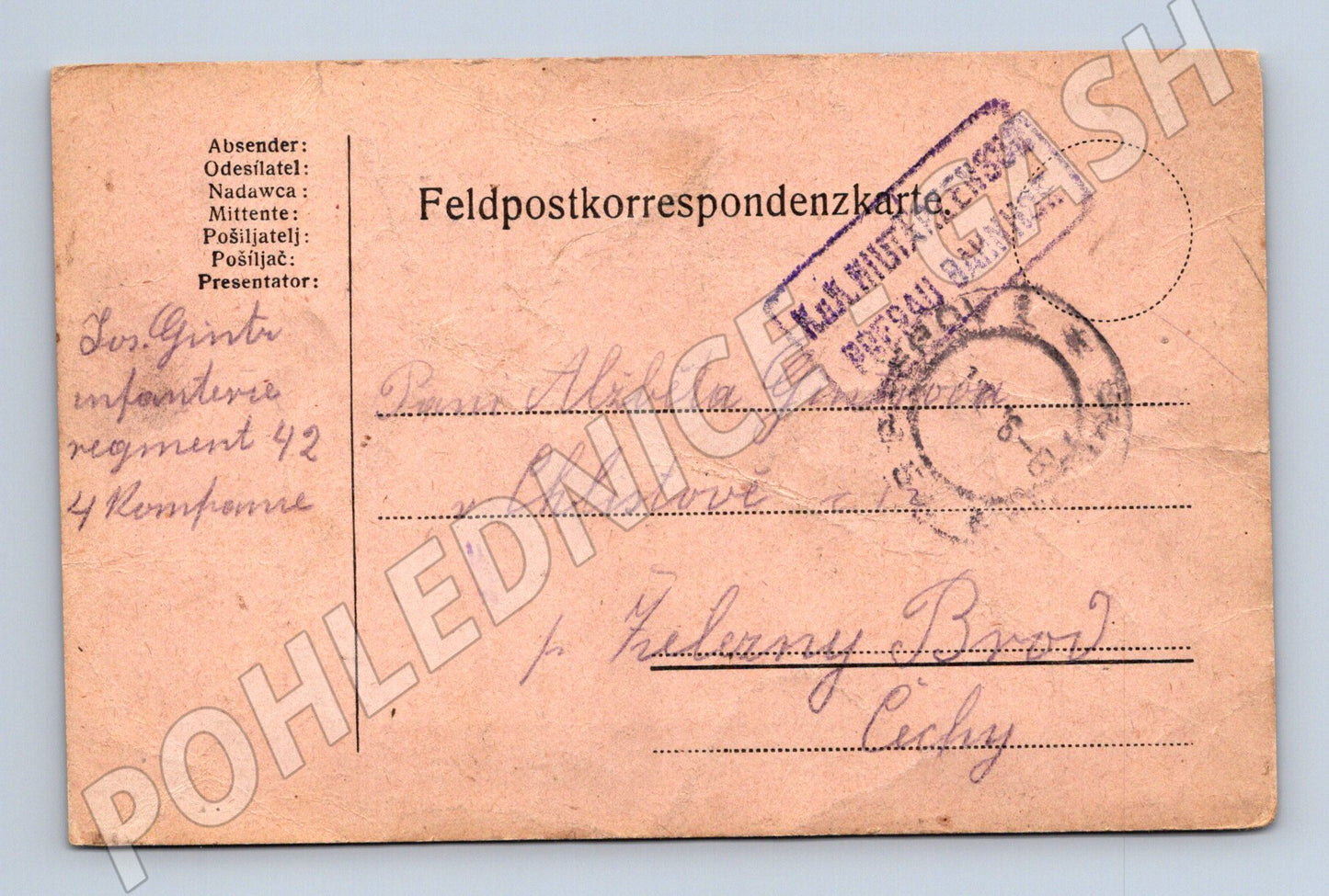 Pohlednice 1. sv. válka Feldpost do Čech 1914-1918 (BM26038)