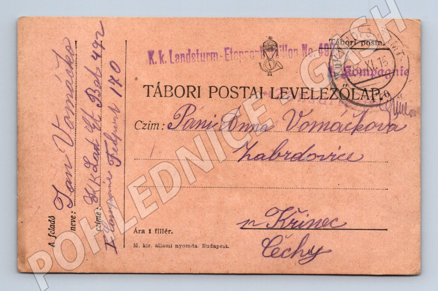 Pohlednice táborová pošta fiedlpost 1915 (BM26039)
