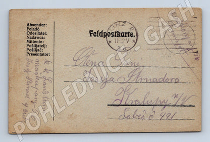 Pohlednice I. sv. válka polní pošta maškupany 56 (BM26040)