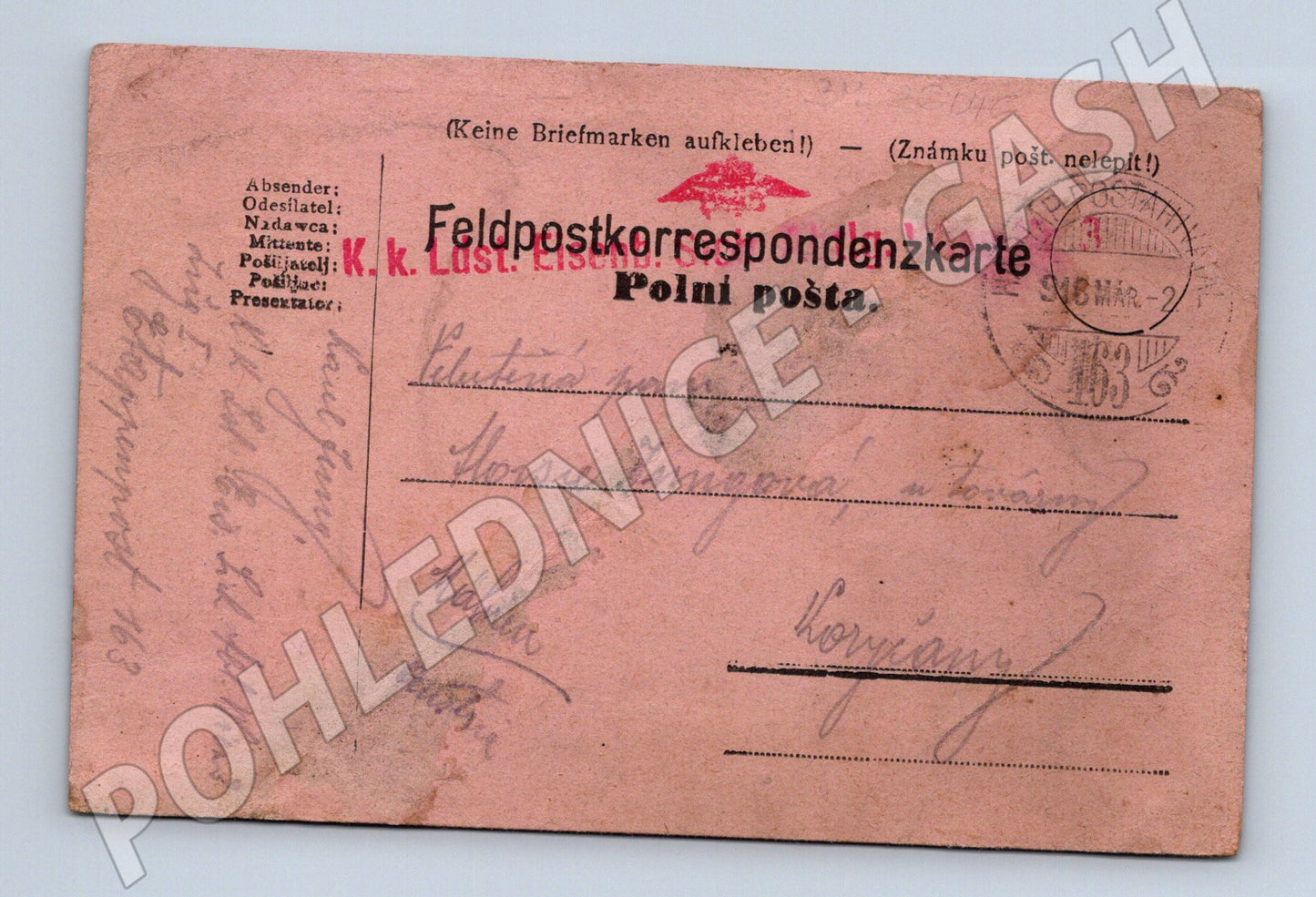 Pohlednice Polní pošta 1. světová válka 1917 (BM26046)