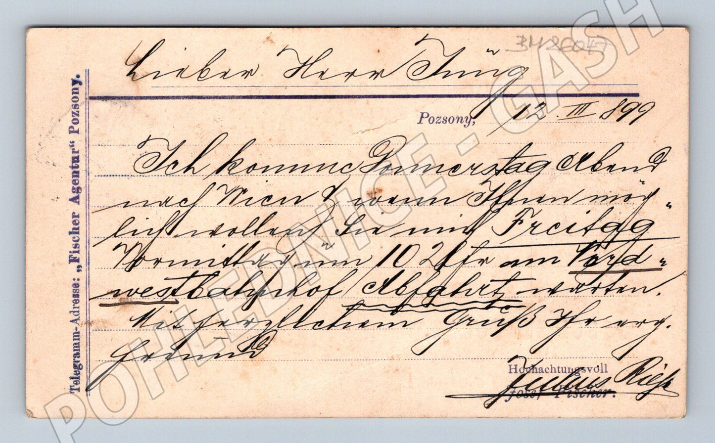Pohlednice Maďarsko Pozsony reklama 1899 (BM26047)