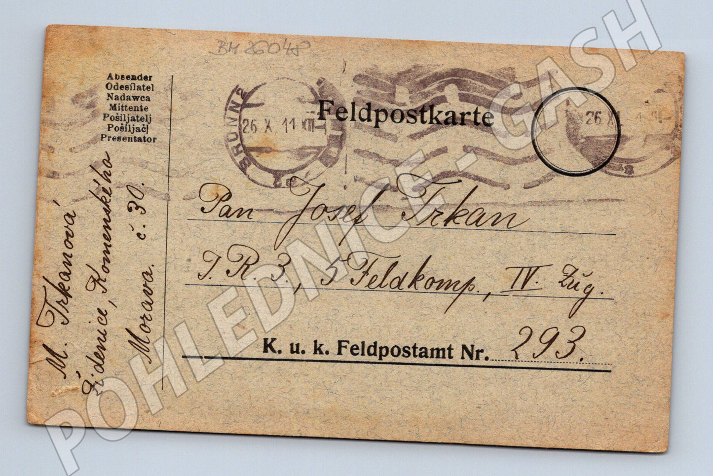 Pohlednice vojenská Feldpostkarte 1917 (BM26048)